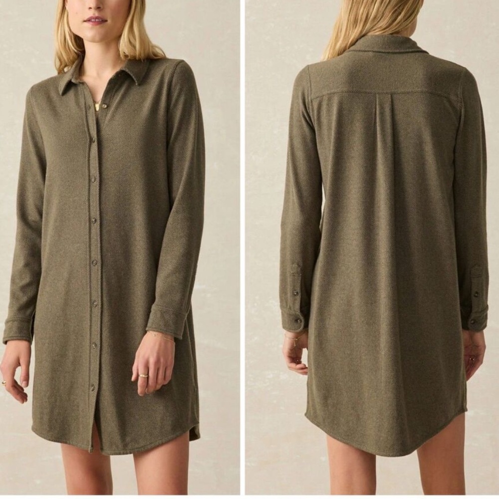 Faherty Legend Knit Sweater Dress in Olive Green Melange Twill Size S
